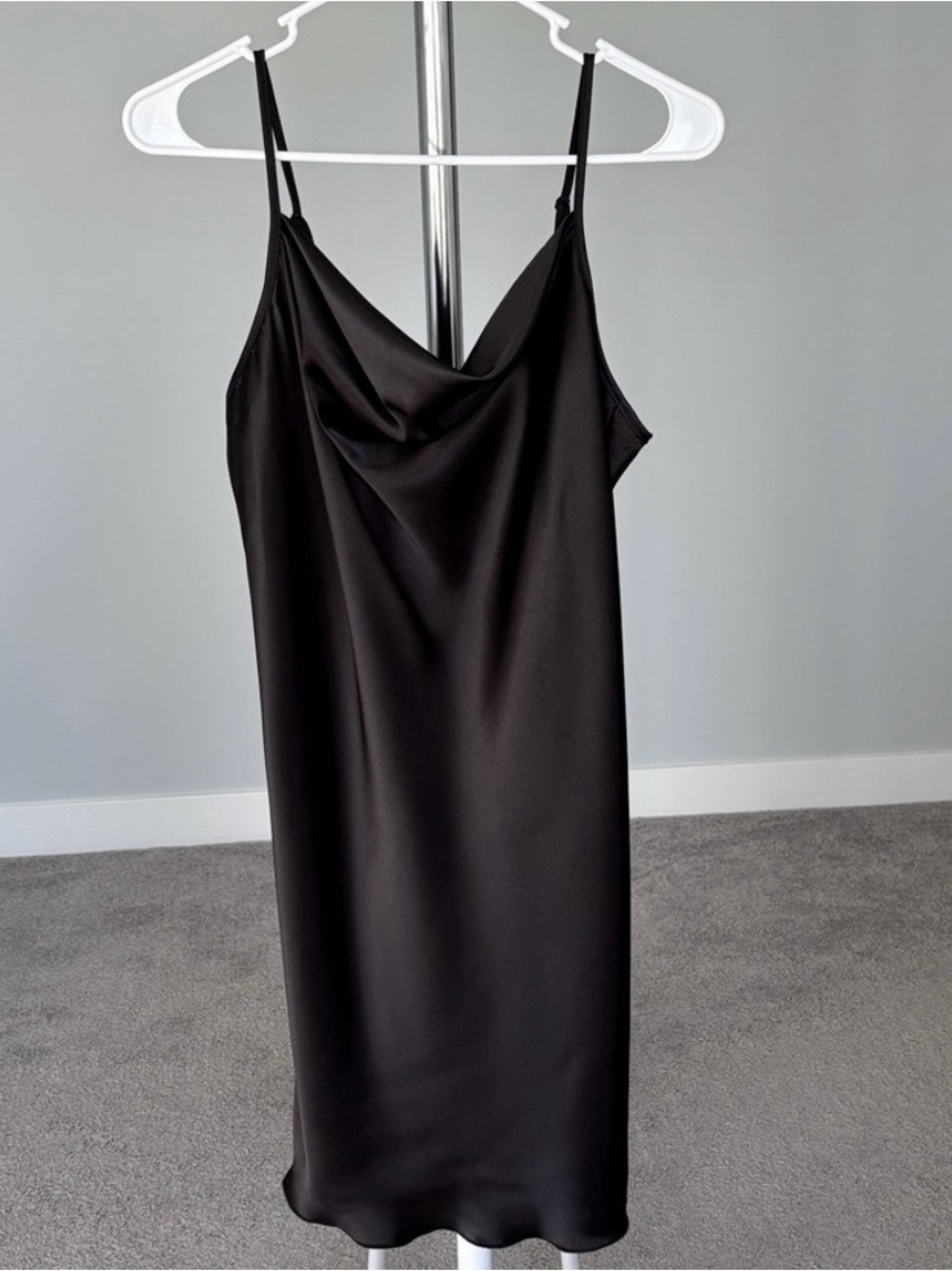 bebe Classic Black Satin Slip Dress